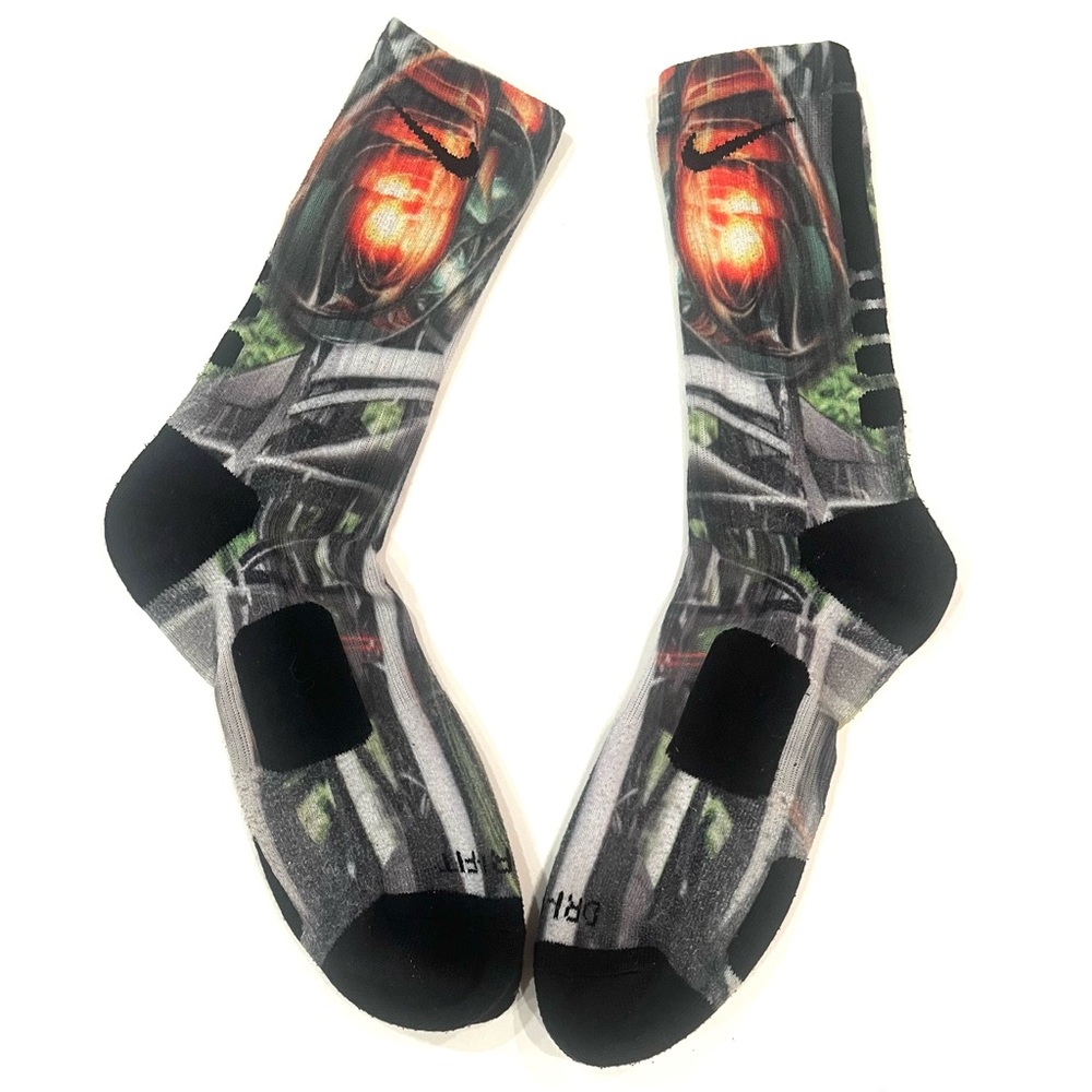 Nike Elite Lebron James Grey & Orange Graphic Digital Print Basketball Socks XL